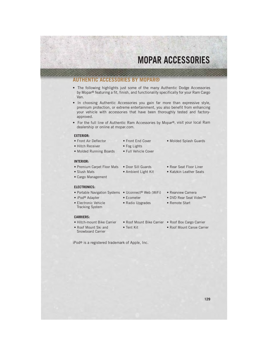 Mopar accessories, Authentic accessories by mopar | Ram Trucks 2013 С/V - User Guide User Manual | Page 131 / 140