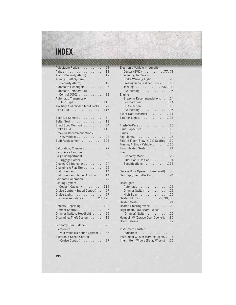 Index | Ram Trucks 2013 С/V - User Guide User Manual | Page 132 / 140