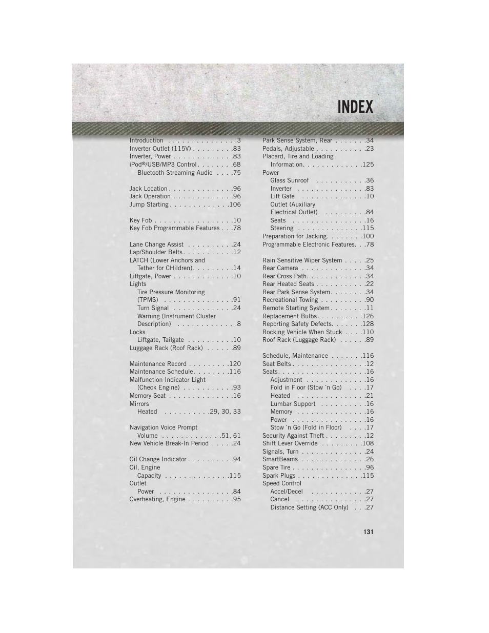 Index | Ram Trucks 2013 С/V - User Guide User Manual | Page 133 / 140