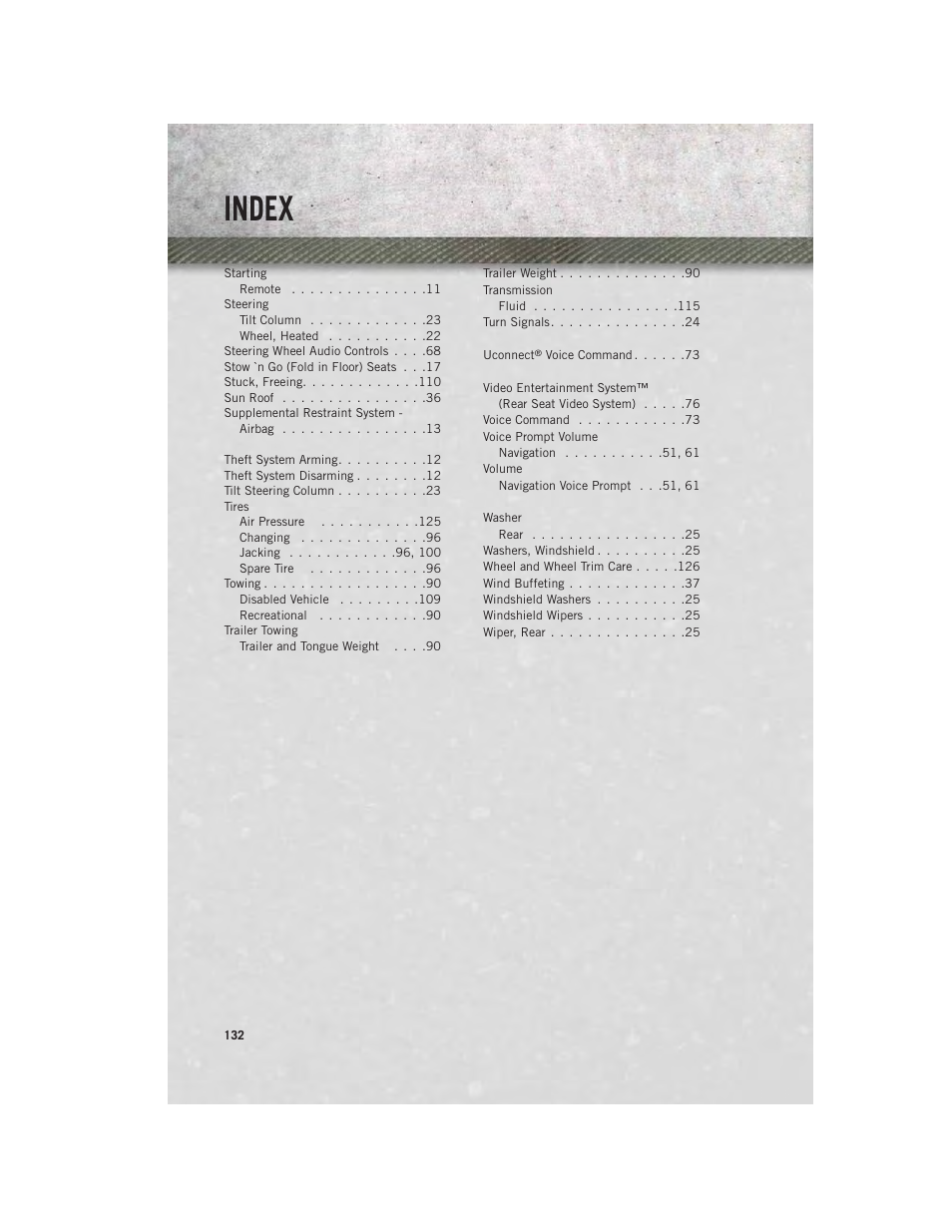 Index | Ram Trucks 2013 С/V - User Guide User Manual | Page 134 / 140