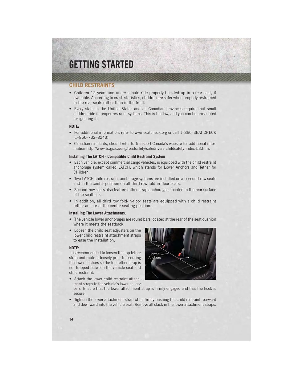 Child restraints, Getting started | Ram Trucks 2013 С/V - User Guide User Manual | Page 16 / 140