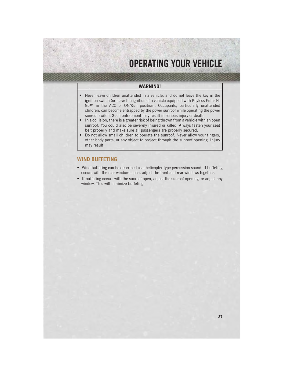 Wind buffeting, Operating your vehicle | Ram Trucks 2013 С/V - User Guide User Manual | Page 39 / 140