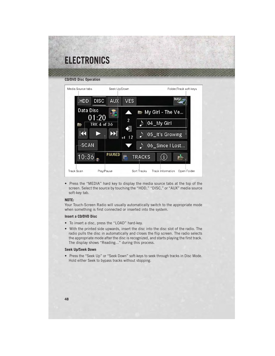 Cd/dvd disc operation, Electronics | Ram Trucks 2013 С/V - User Guide User Manual | Page 50 / 140