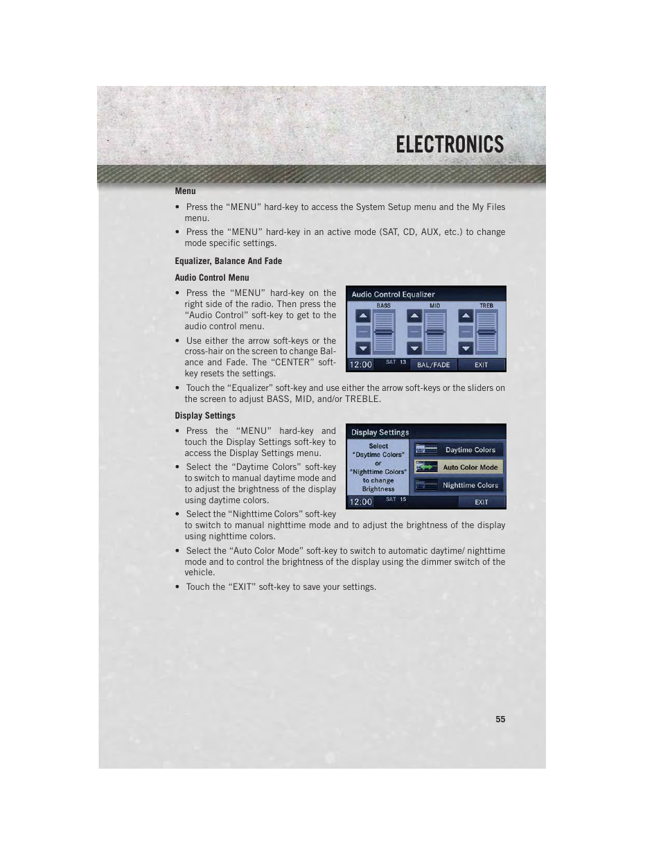 Menu, Equalizer, balance and fade, Electronics | Ram Trucks 2013 С/V - User Guide User Manual | Page 57 / 140