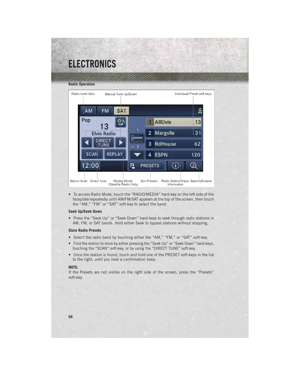 Radio operation, Electronics | Ram Trucks 2013 С/V - User Guide User Manual | Page 58 / 140