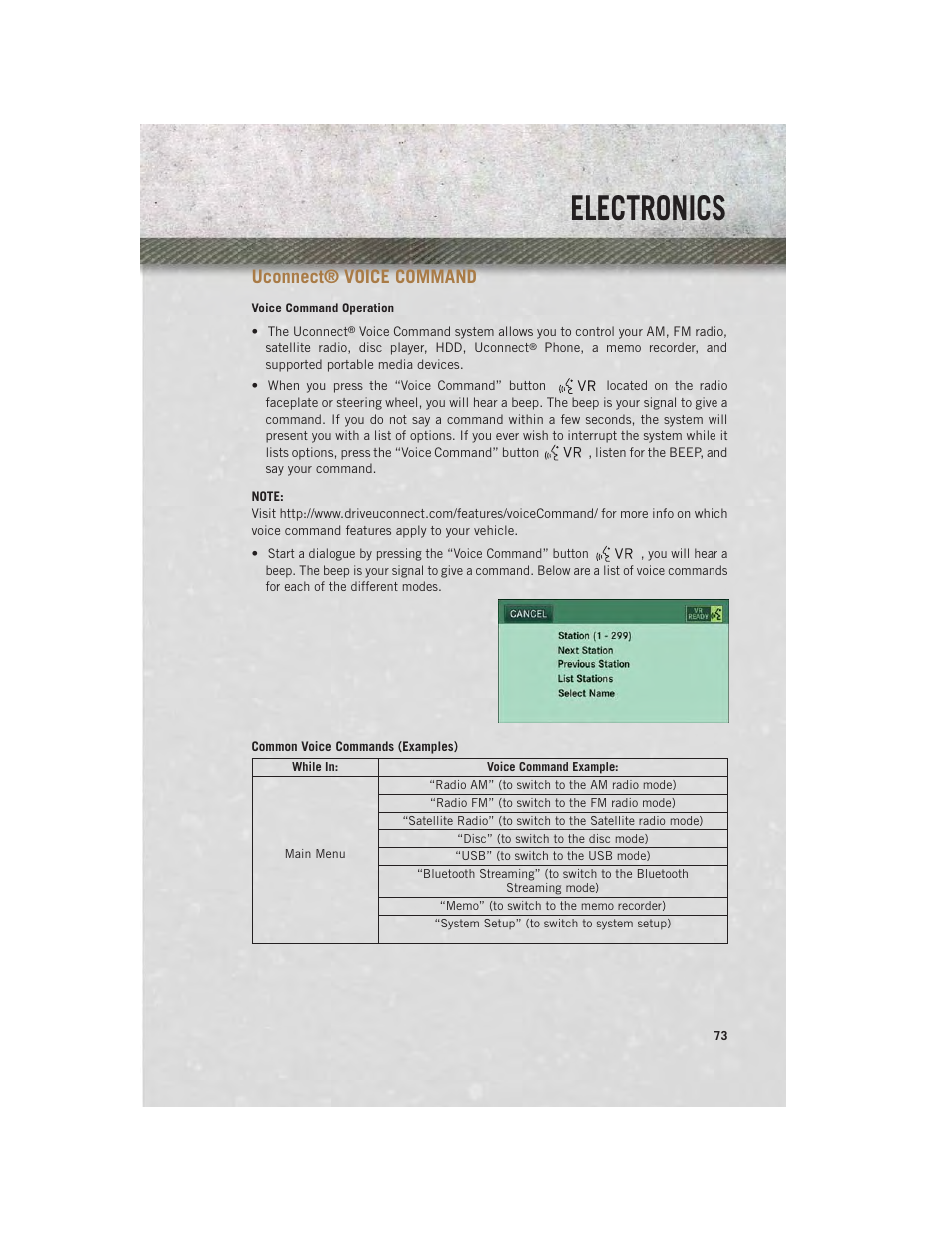 Uconnect® voice command, Voice command operation, Uconnect | Voice command, Electronics | Ram Trucks 2013 С/V - User Guide User Manual | Page 75 / 140