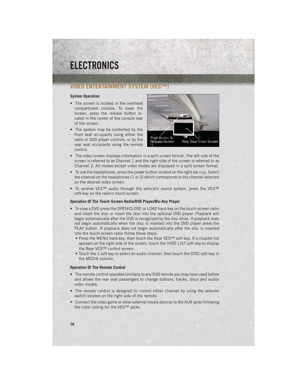 Video entertainment system (ves™), System operation, Operation of the remote control | Electronics | Ram Trucks 2013 С/V - User Guide User Manual | Page 78 / 140