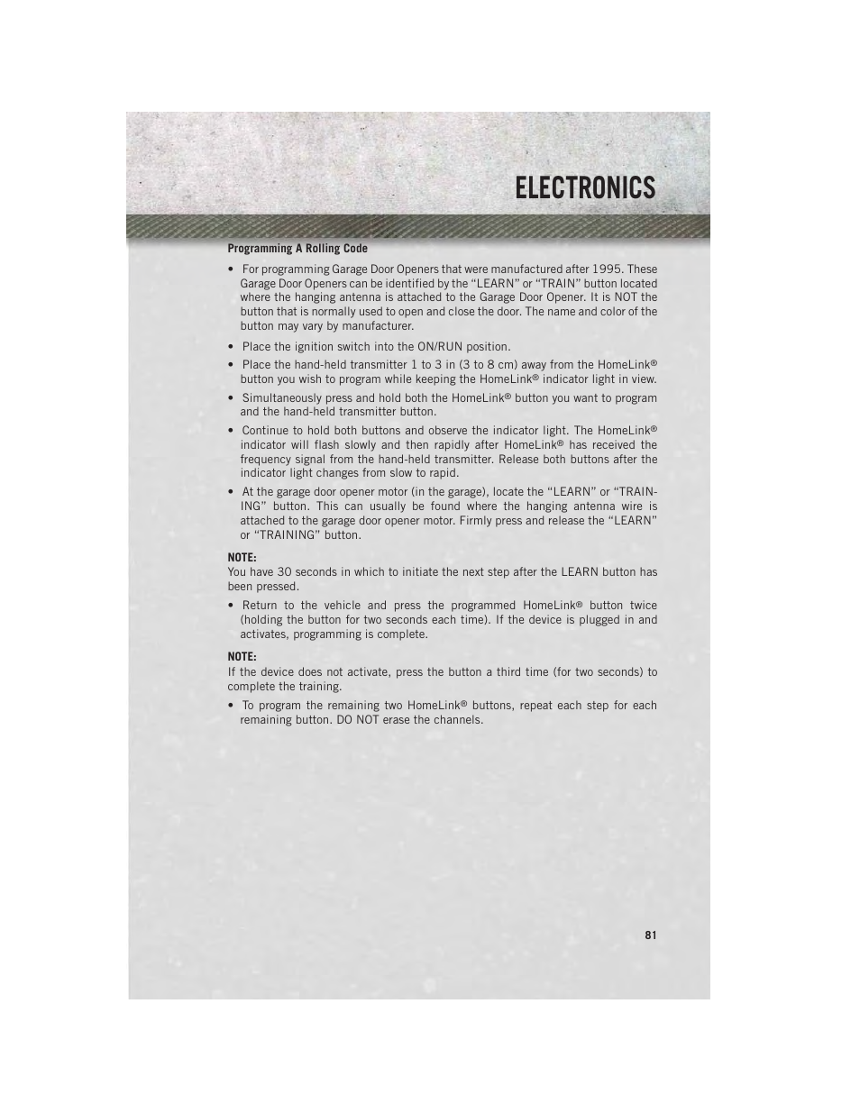 Programming a rolling code, Electronics | Ram Trucks 2013 С/V - User Guide User Manual | Page 83 / 140