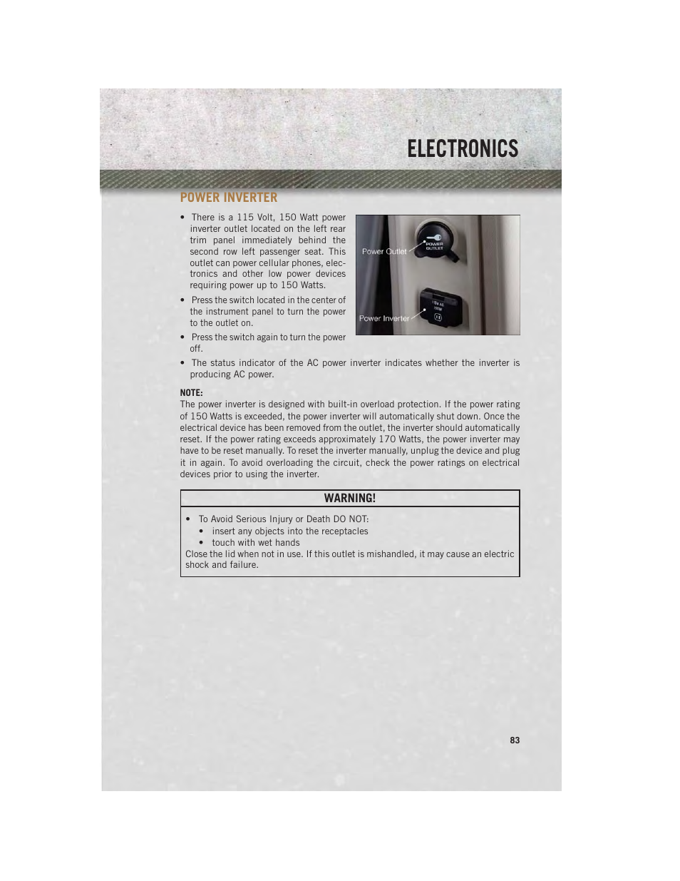 Power inverter, Electronics | Ram Trucks 2013 С/V - User Guide User Manual | Page 85 / 140