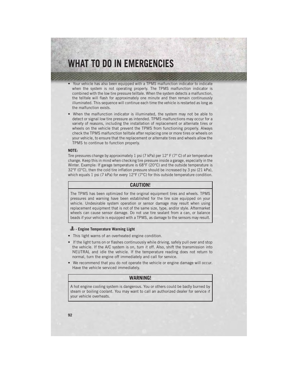 Engine temperature warning light, What to do in emergencies | Ram Trucks 2013 С/V - User Guide User Manual | Page 94 / 140