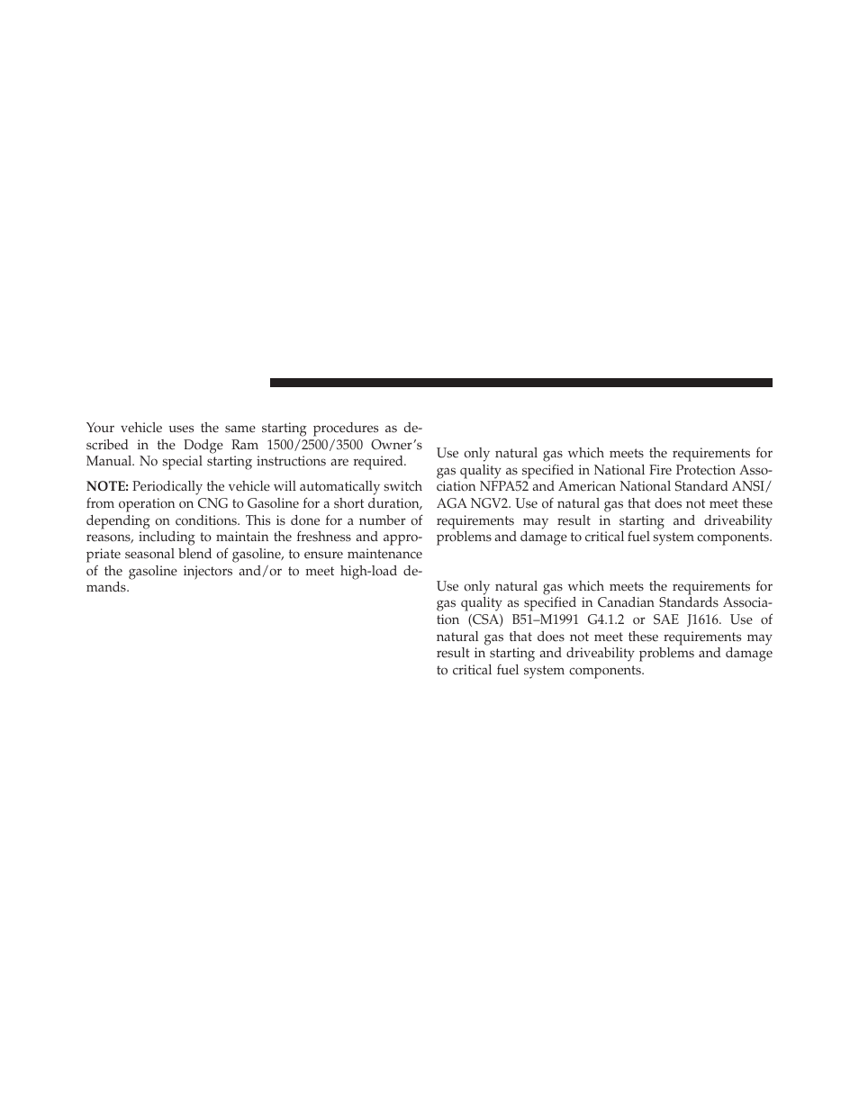 Starting procedures, Fuel requirements, United states | Canada | Ram Trucks 2014 3500 - CNG Supplement User Manual | Page 46 / 63