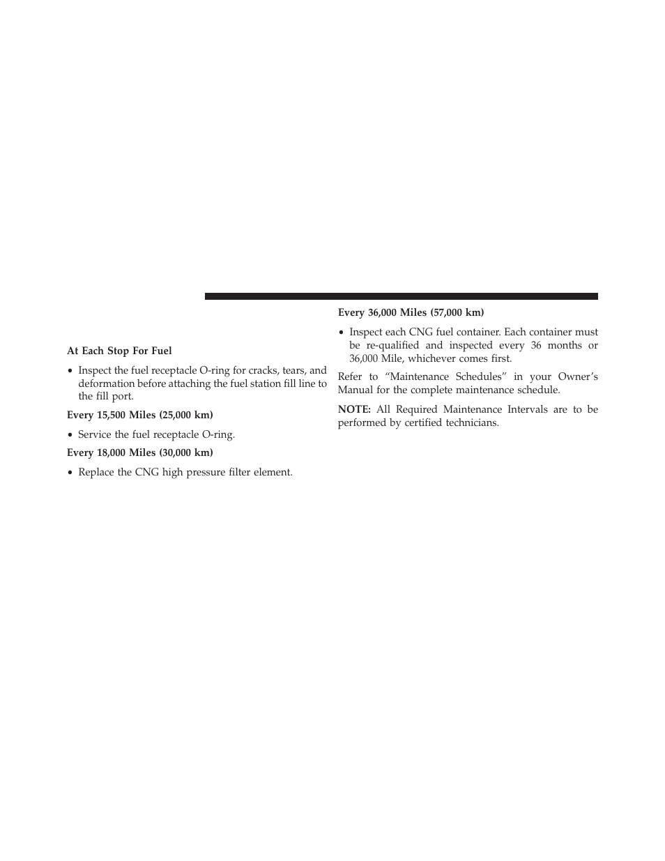 Maintenance schedule, Required maintenance intervals | Ram Trucks 2014 3500 - CNG Supplement User Manual | Page 58 / 63