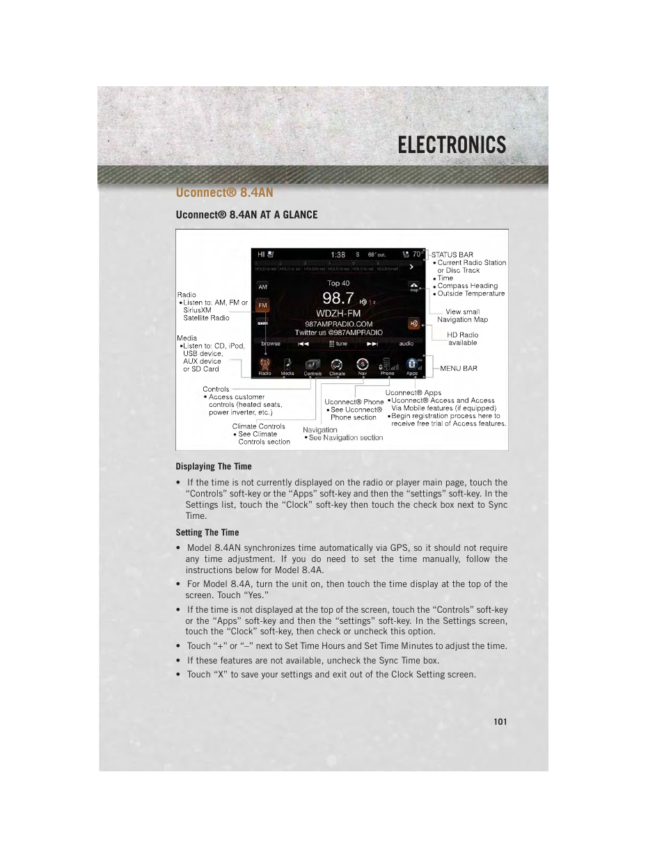 Uconnect® 8.4an, Uconnect® 8.4an at a glance, Uconnect | Electronics | Ram Trucks 2014 3500 - User Guide User Manual | Page 103 / 260