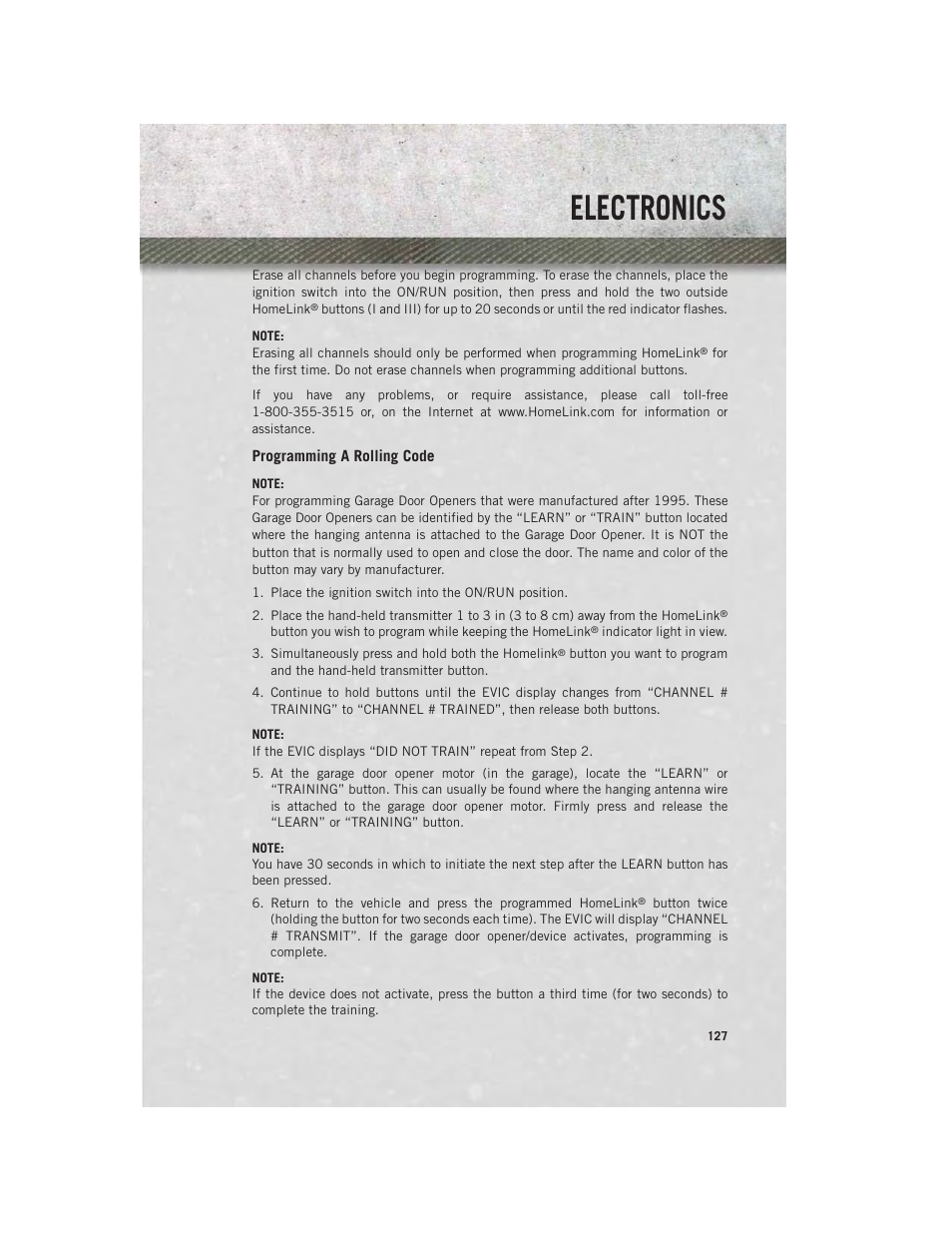 Programming a rolling code, Electronics | Ram Trucks 2014 3500 - User Guide User Manual | Page 129 / 260