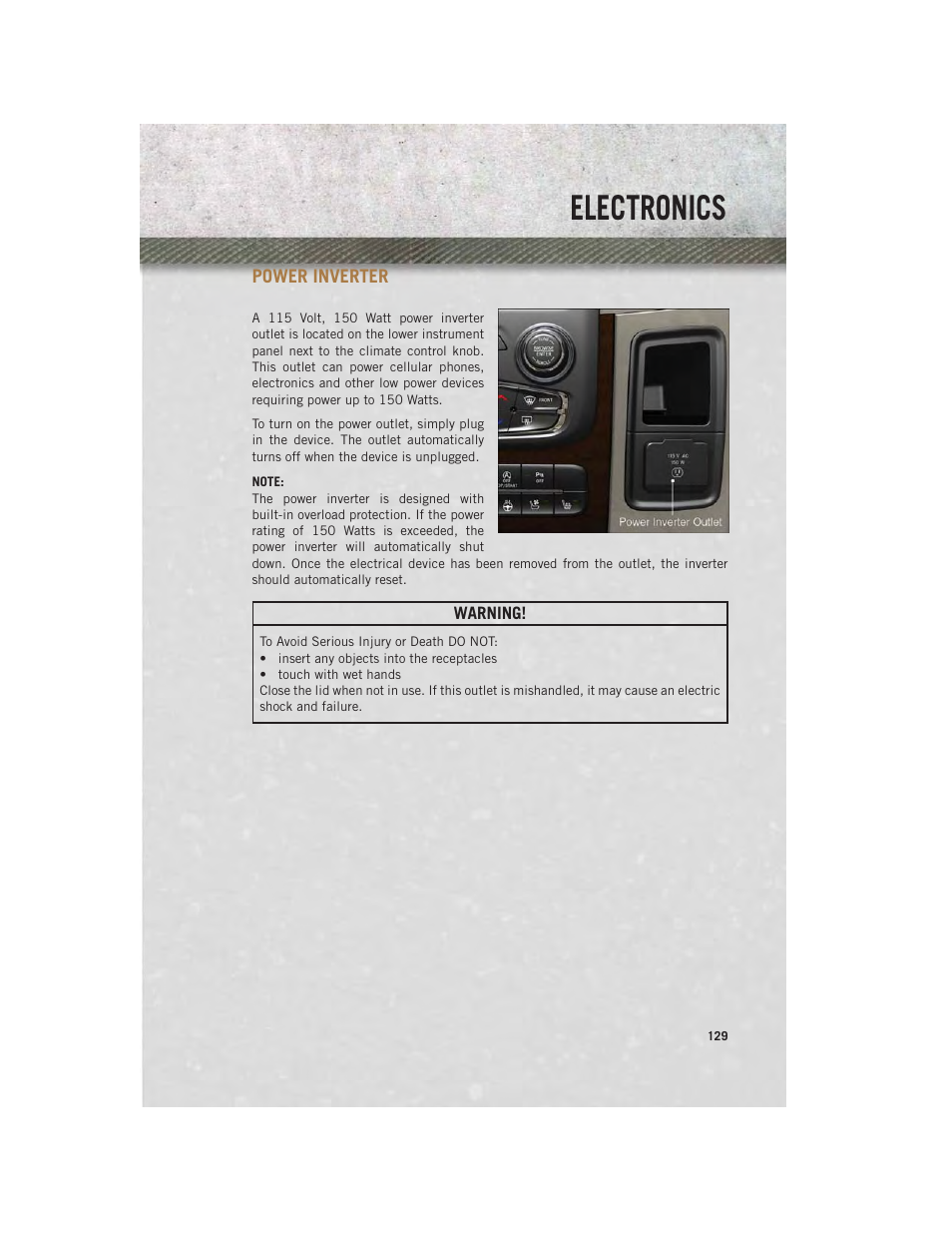 Power inverter, Electronics | Ram Trucks 2014 3500 - User Guide User Manual | Page 131 / 260