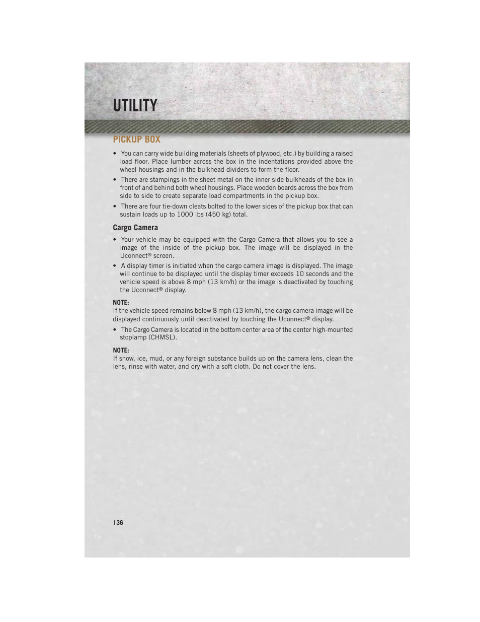 Pickup box, Cargo camera, Utility | Ram Trucks 2014 3500 - User Guide User Manual | Page 138 / 260