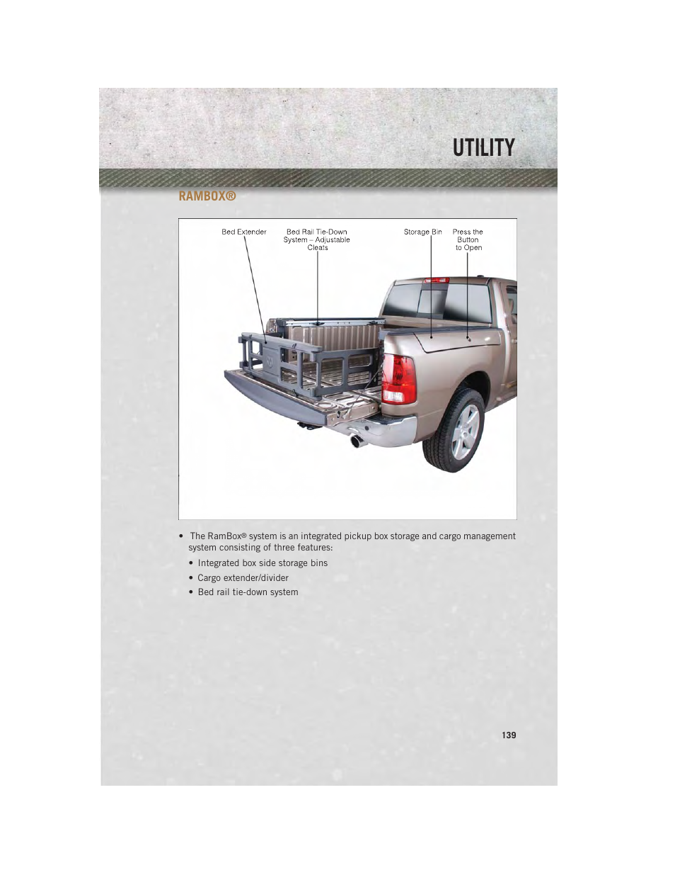 Rambox, Utility | Ram Trucks 2014 3500 - User Guide User Manual | Page 141 / 260