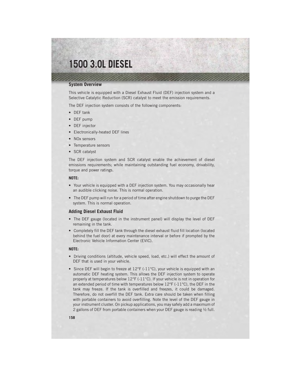 System overview, Adding diesel exhaust fluid | Ram Trucks 2014 3500 - User Guide User Manual | Page 160 / 260