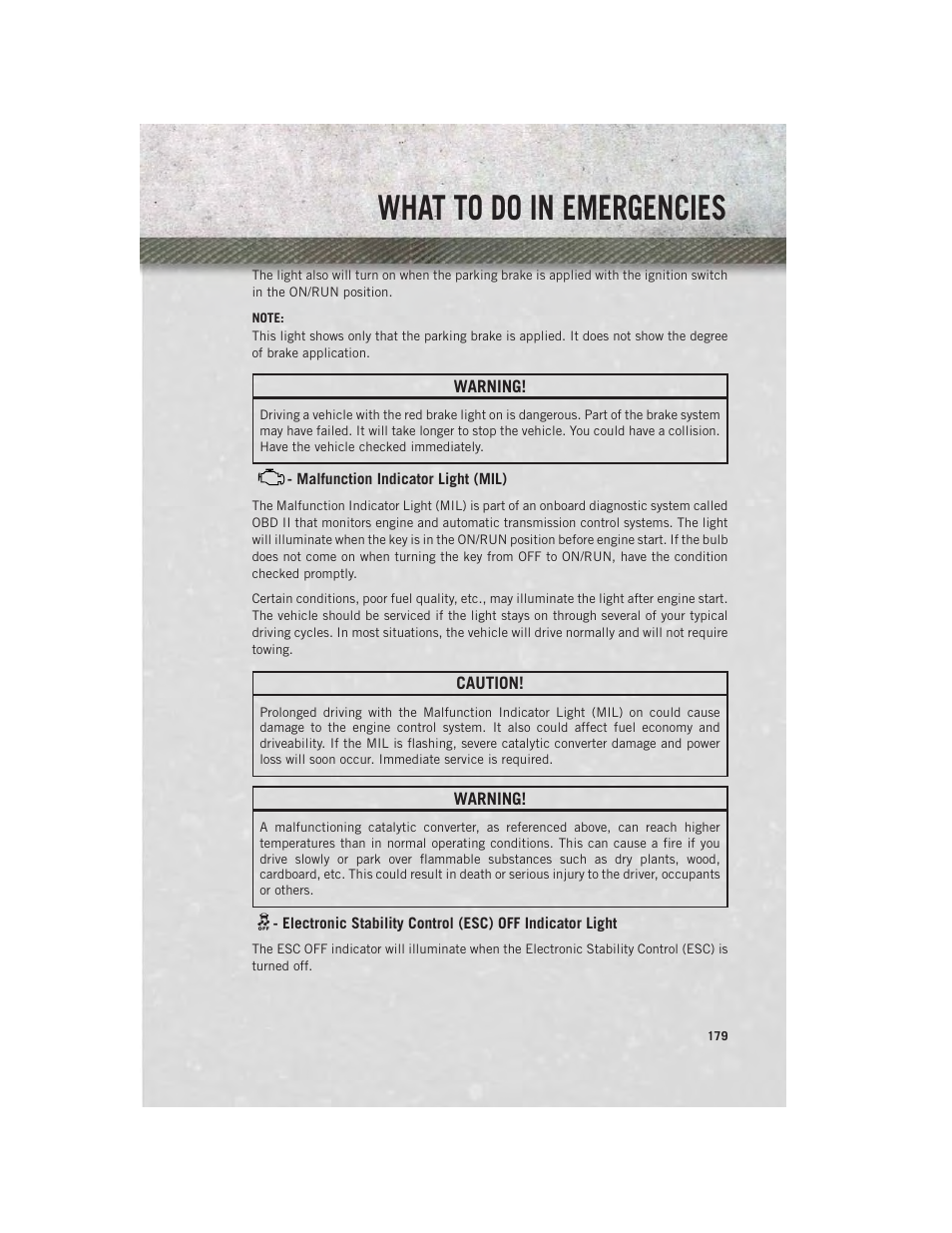 Malfunction indicator light (mil), What to do in emergencies | Ram Trucks 2014 3500 - User Guide User Manual | Page 181 / 260