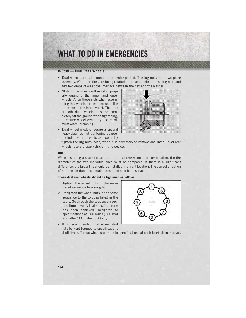 Stud — dual rear wheels, What to do in emergencies | Ram Trucks 2014 3500 - User Guide User Manual | Page 196 / 260