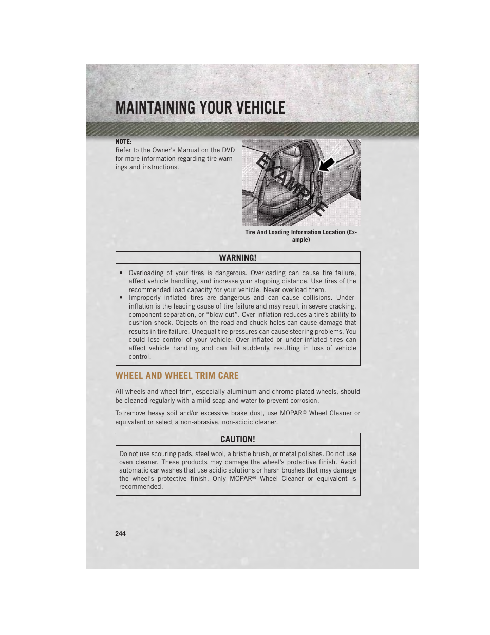 Wheel and wheel trim care, Maintaining your vehicle | Ram Trucks 2014 3500 - User Guide User Manual | Page 246 / 260