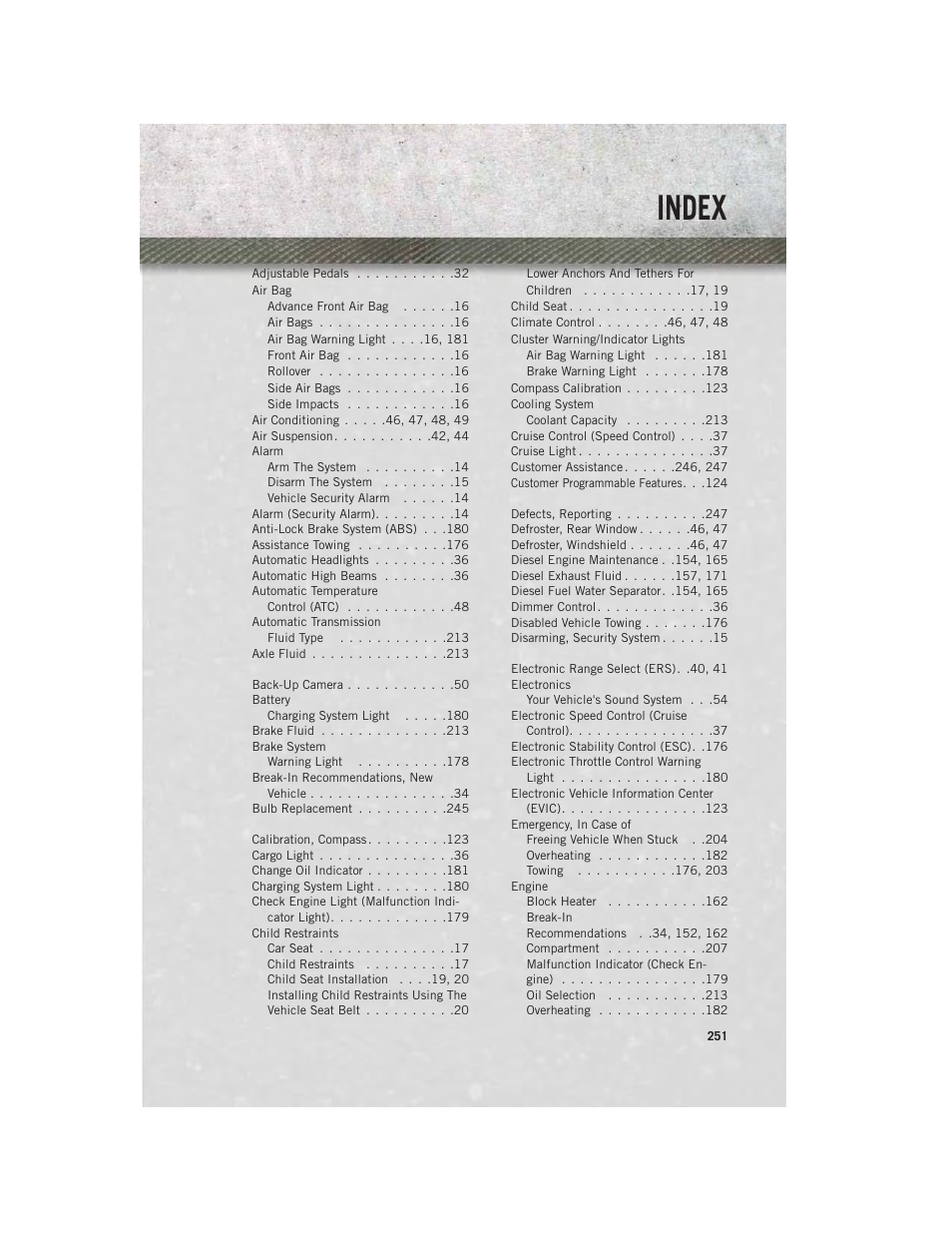 Index | Ram Trucks 2014 3500 - User Guide User Manual | Page 253 / 260