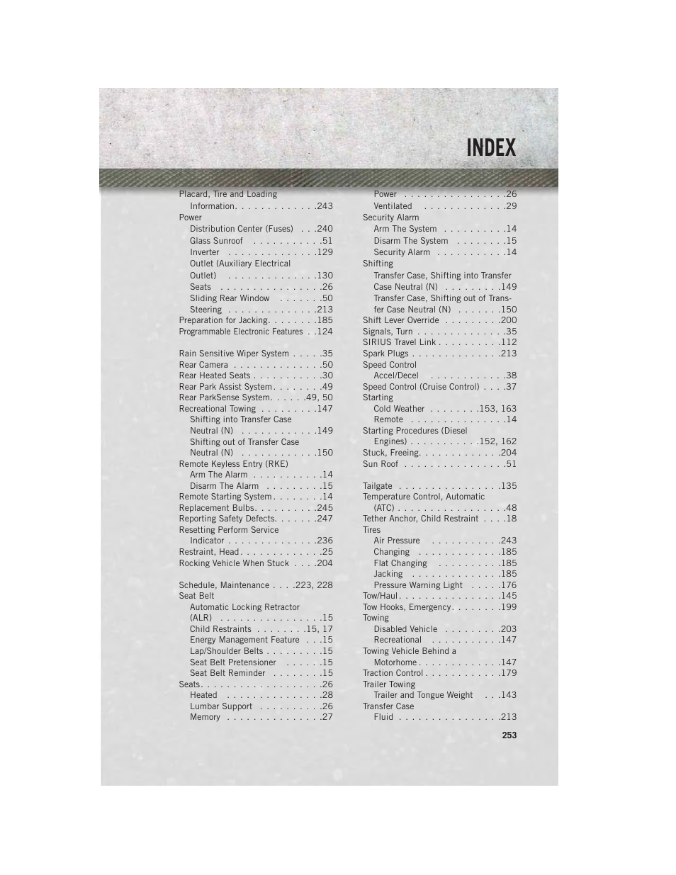 Index | Ram Trucks 2014 3500 - User Guide User Manual | Page 255 / 260