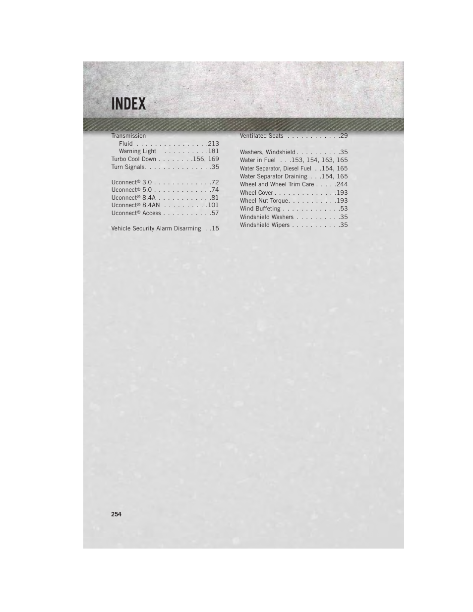 Index | Ram Trucks 2014 3500 - User Guide User Manual | Page 256 / 260