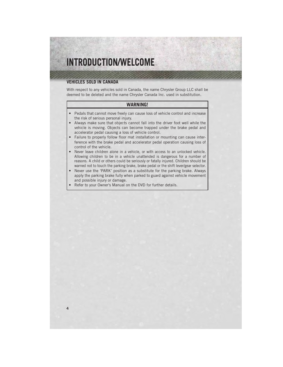 Vehicles sold in canada, Introduction/welcome | Ram Trucks 2014 3500 - User Guide User Manual | Page 6 / 260