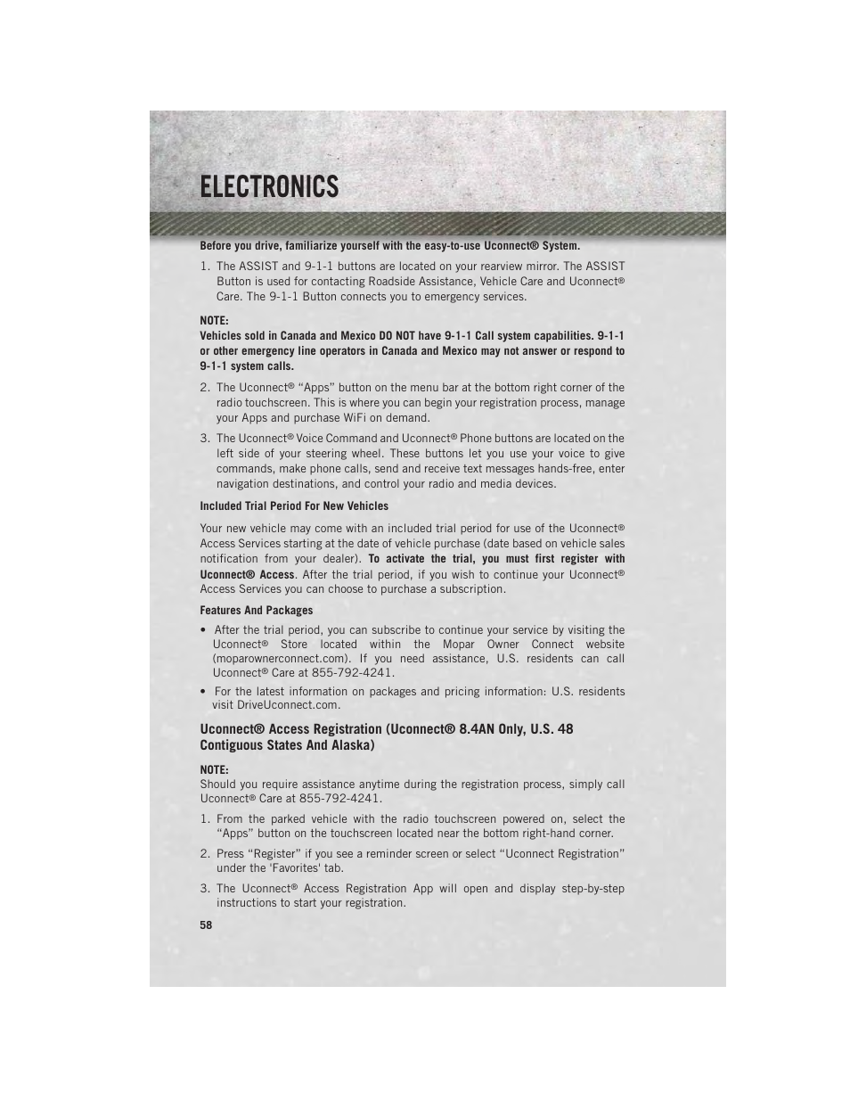 Electronics | Ram Trucks 2014 3500 - User Guide User Manual | Page 60 / 260