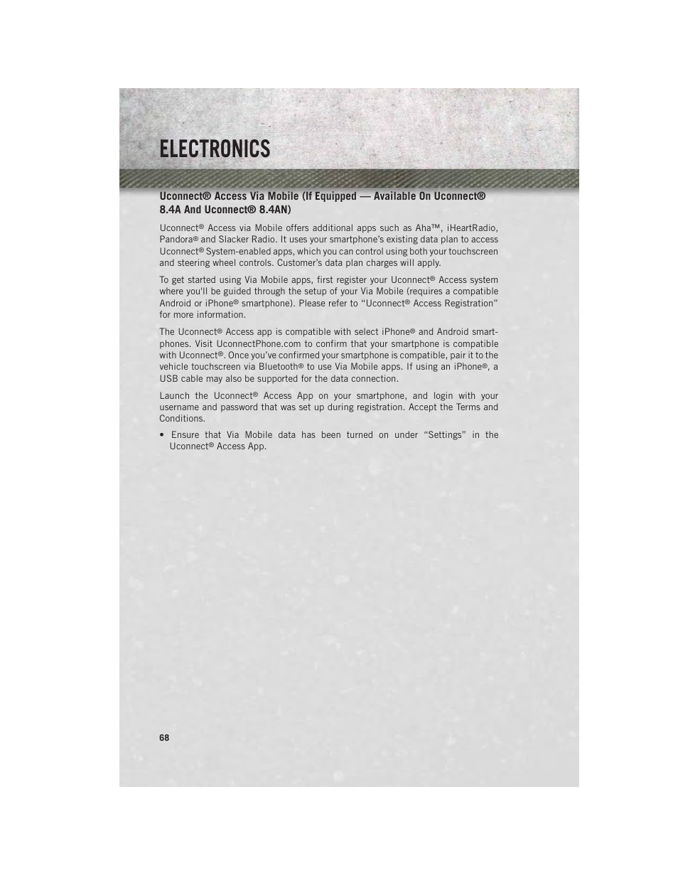 Electronics | Ram Trucks 2014 3500 - User Guide User Manual | Page 70 / 260