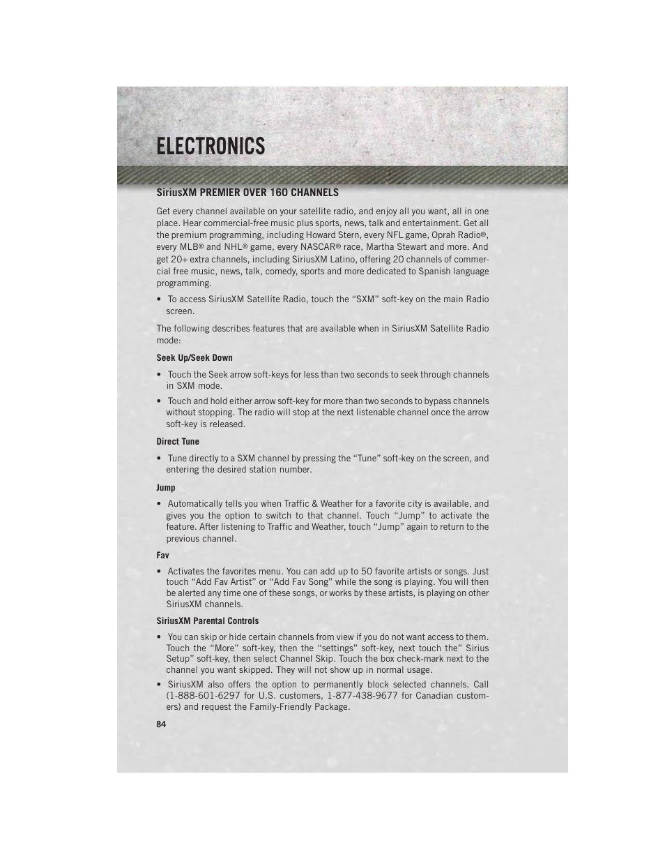 Siriusxm premier over 160 channels, Electronics | Ram Trucks 2014 3500 - User Guide User Manual | Page 86 / 260