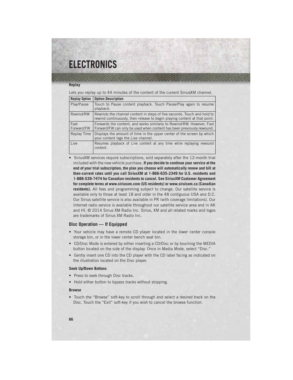 Disc operation — if equipped, Electronics | Ram Trucks 2014 3500 - User Guide User Manual | Page 88 / 260
