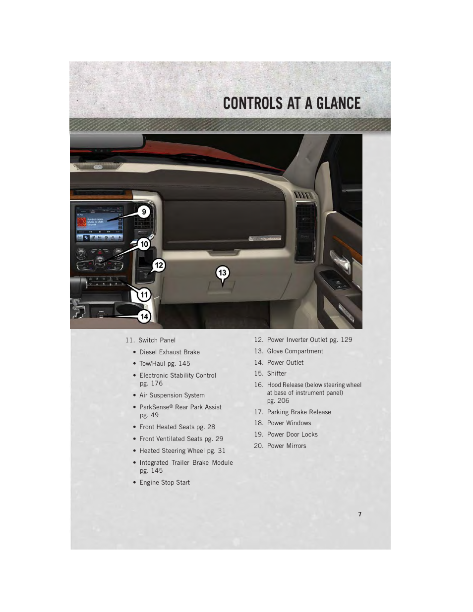 Controls at a glance | Ram Trucks 2014 3500 - User Guide User Manual | Page 9 / 260