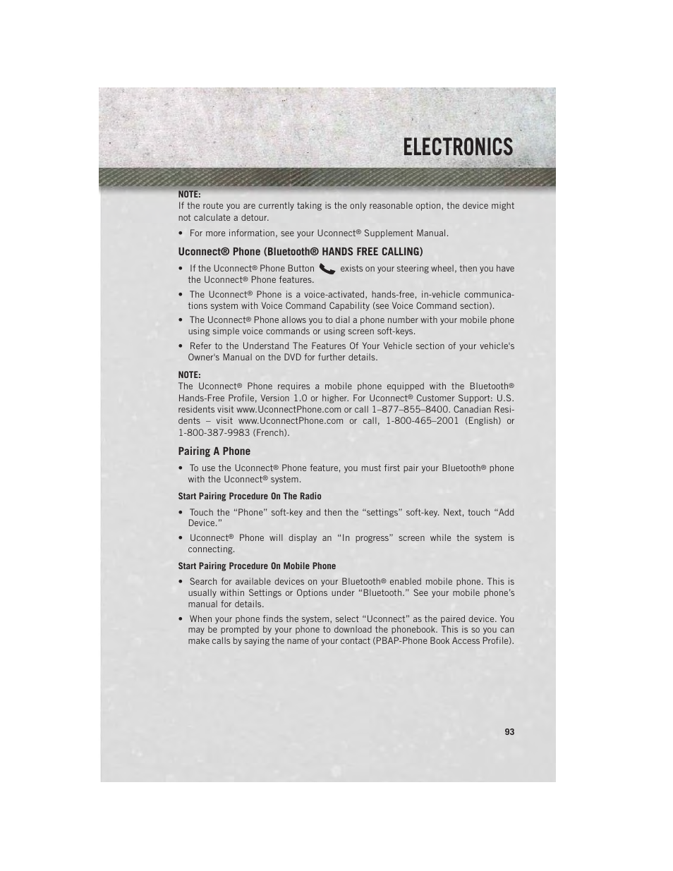 Uconnect® phone (bluetooth® hands free calling), Pairing a phone, Electronics | Ram Trucks 2014 3500 - User Guide User Manual | Page 95 / 260