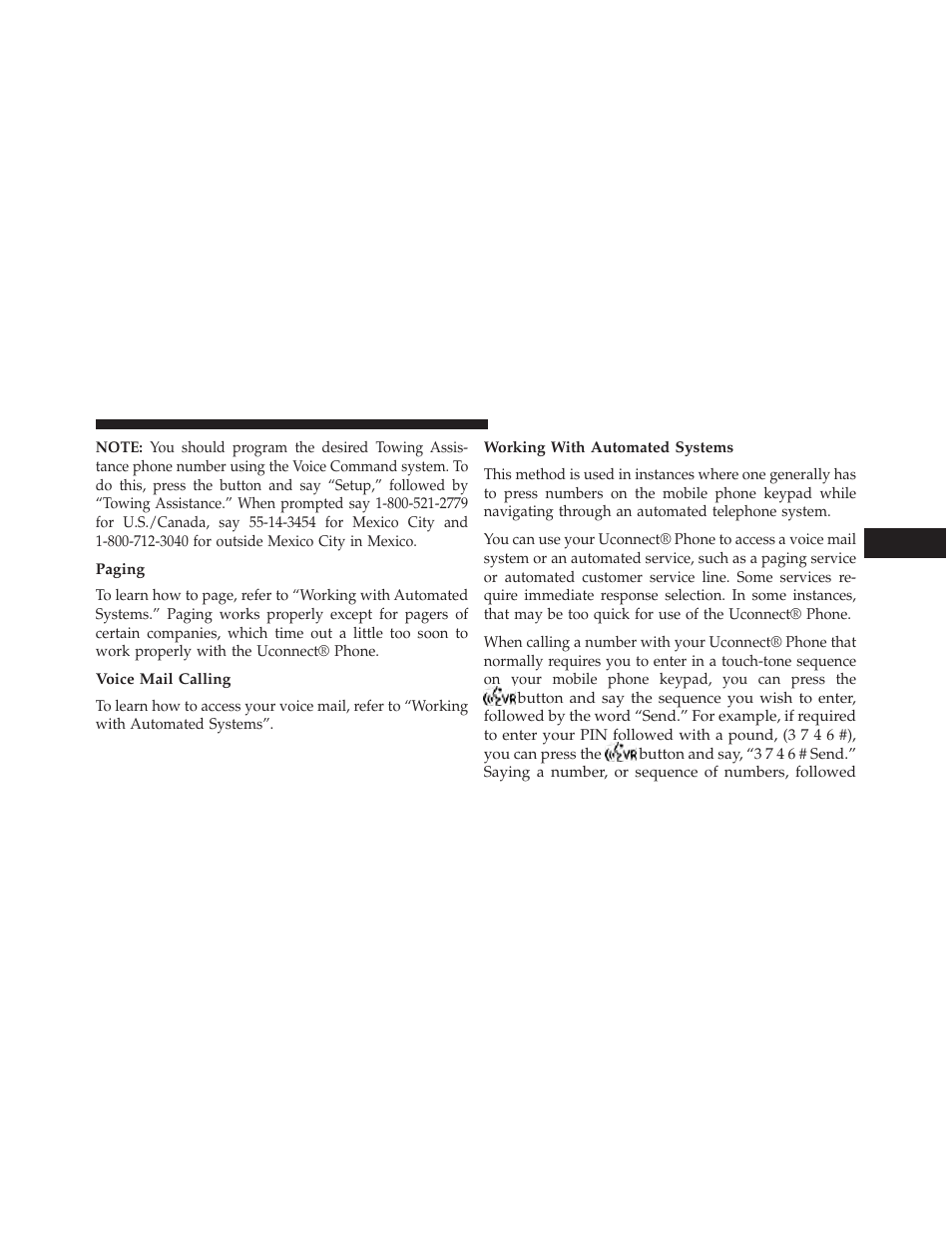 Paging, Voice mail calling, Working with automated systems | Ram Trucks 2014 Cargo Van Commercial - Owner Manual User Manual | Page 147 / 668