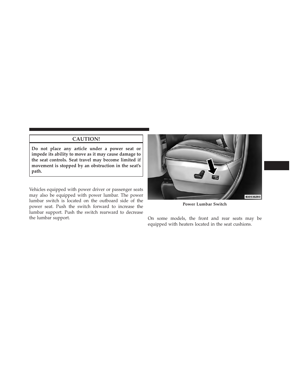 Power lumbar — if equipped, Heated seats — if equipped | Ram Trucks 2014 Cargo Van Commercial - Owner Manual User Manual | Page 173 / 668