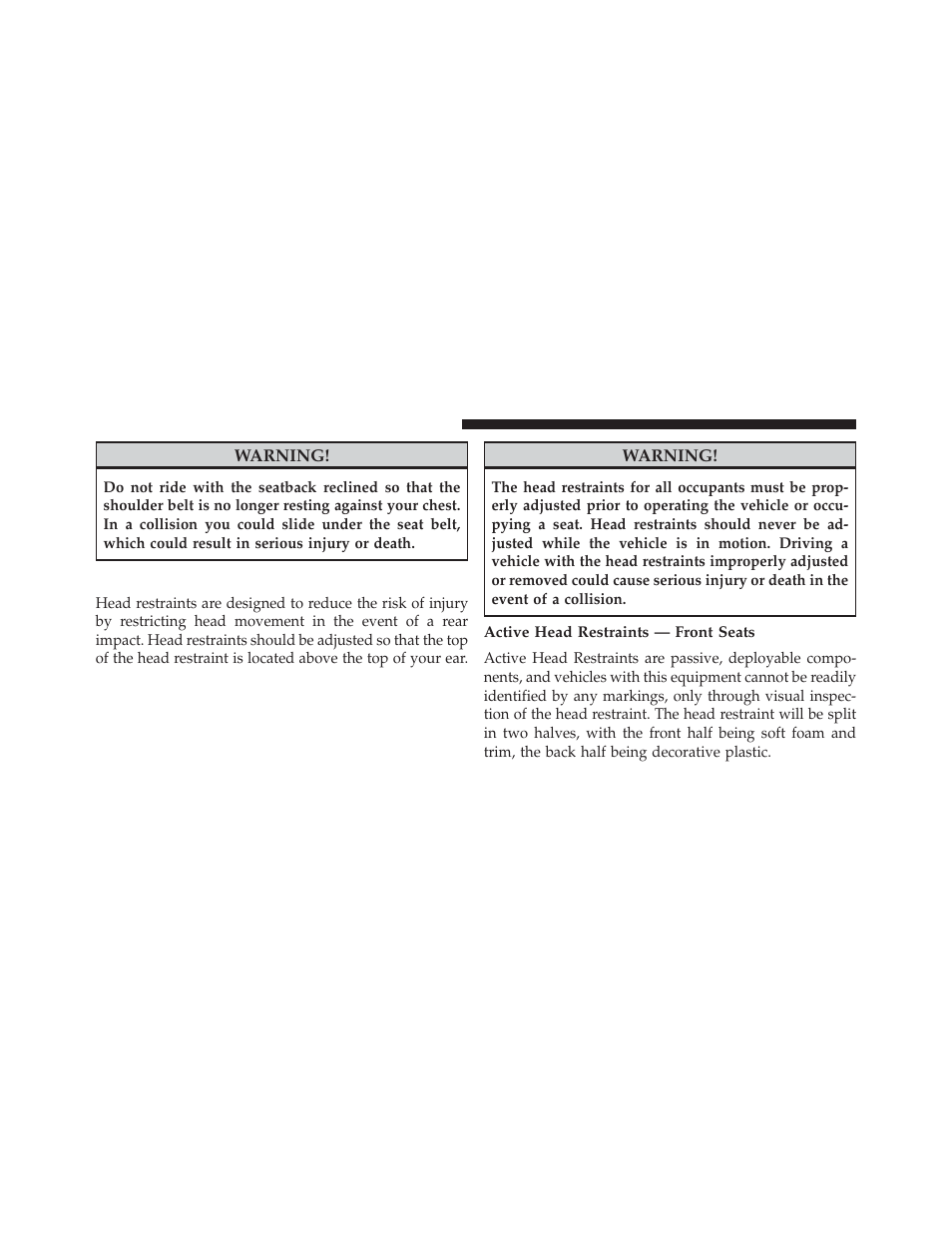 Head restraints, Active head restraints — front seats | Ram Trucks 2014 Cargo Van Commercial - Owner Manual User Manual | Page 178 / 668