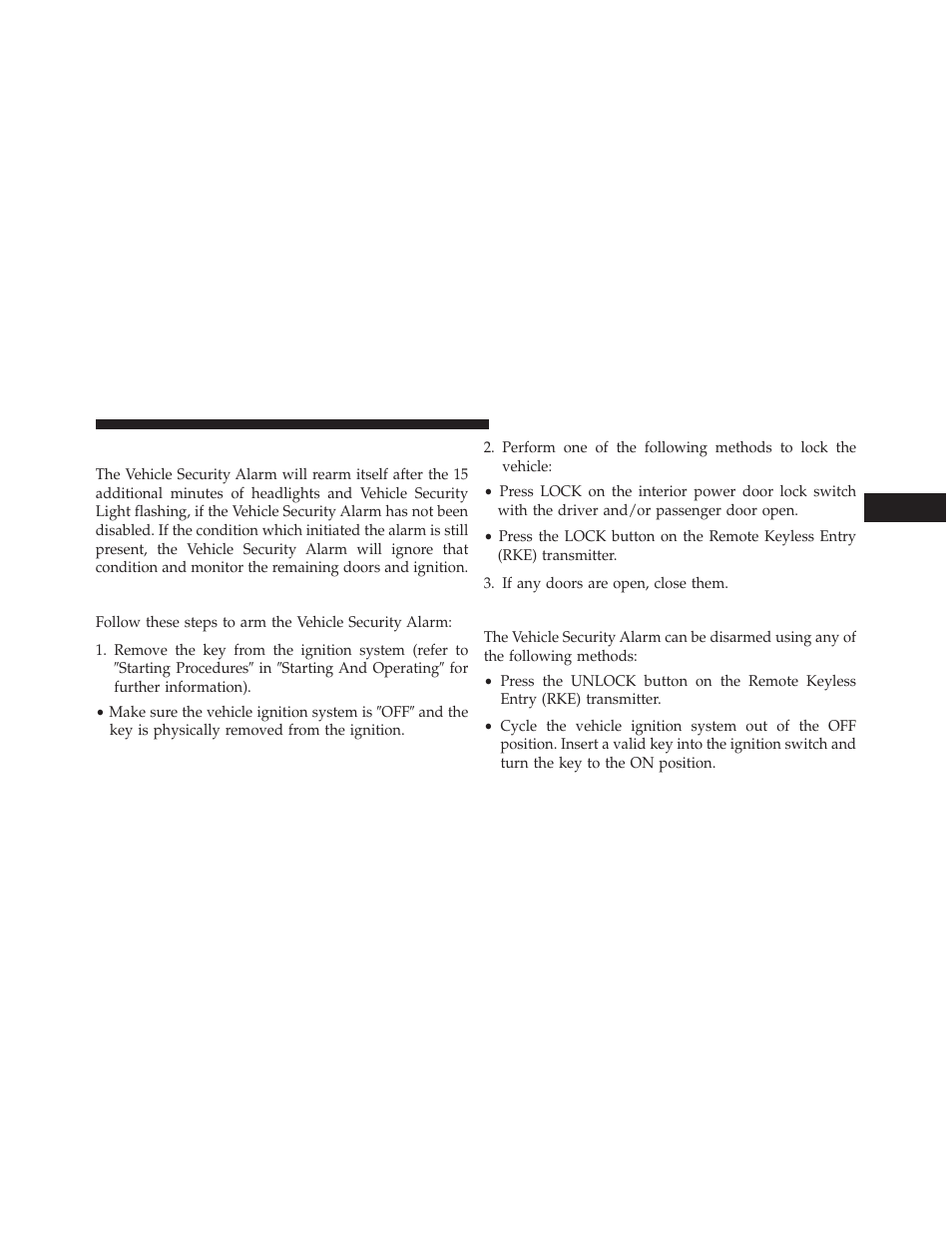 Rearming of the system, To arm the system, To disarm the system | Ram Trucks 2014 Cargo Van Commercial - Owner Manual User Manual | Page 21 / 668