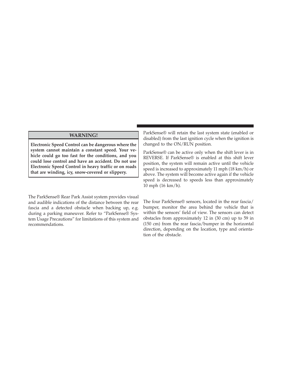 Parksense® rear park assist — if equipped, Parksense® sensors, Parksense® rear park assist — if | Equipped | Ram Trucks 2014 Cargo Van Commercial - Owner Manual User Manual | Page 226 / 668