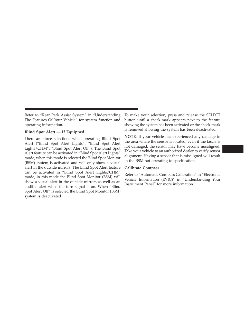 Blind spot alert — if equipped, Calibrate compass | Ram Trucks 2014 Cargo Van Commercial - Owner Manual User Manual | Page 335 / 668