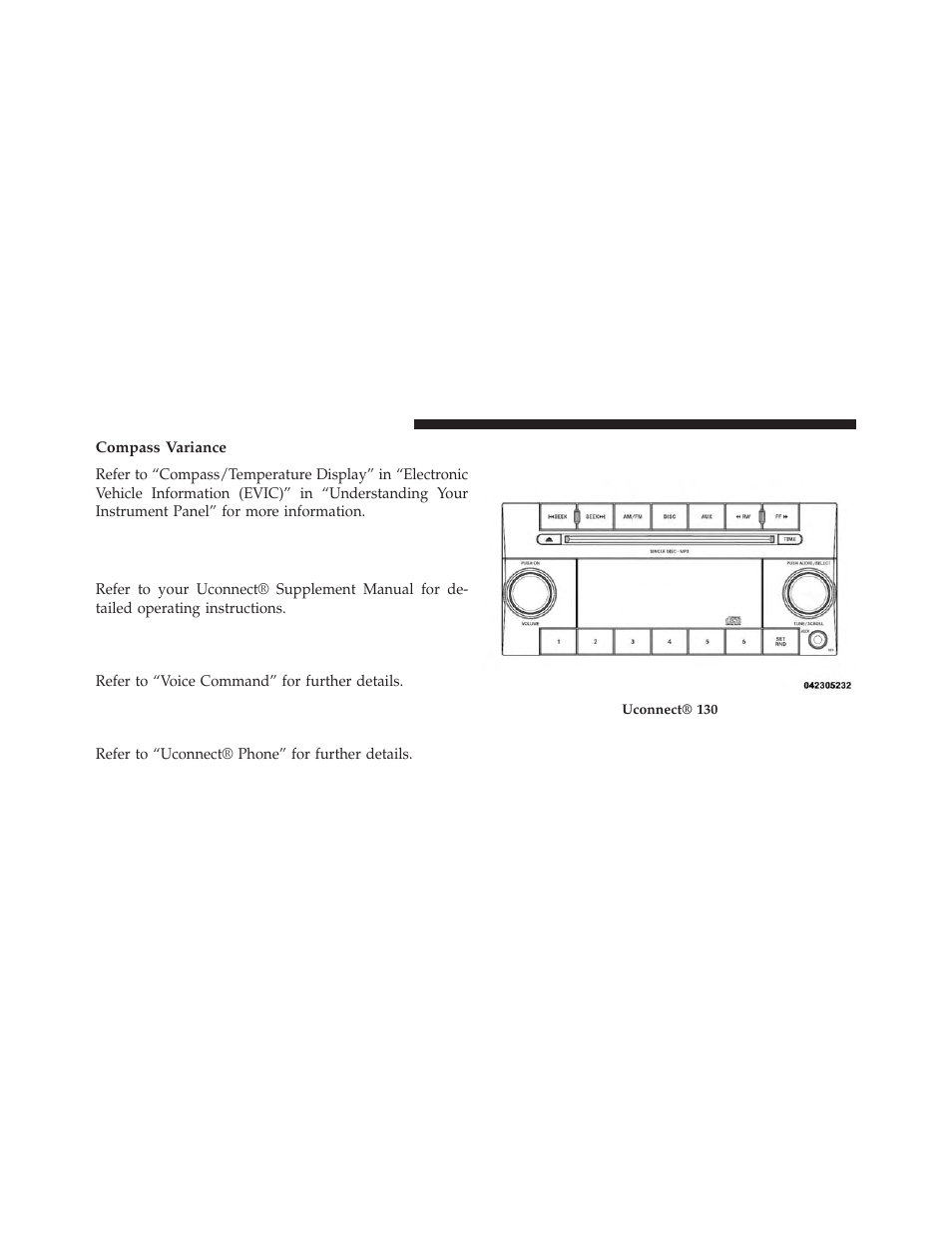 Compass variance, Uconnect® 130, Uconnect® 730n/430/430n cd/dvd/hdd/nav | If equipped, Operating instructions (voice command system), Operating instructions (uconnect® phone) — if, Equipped | Ram Trucks 2014 Cargo Van Commercial - Owner Manual User Manual | Page 336 / 668