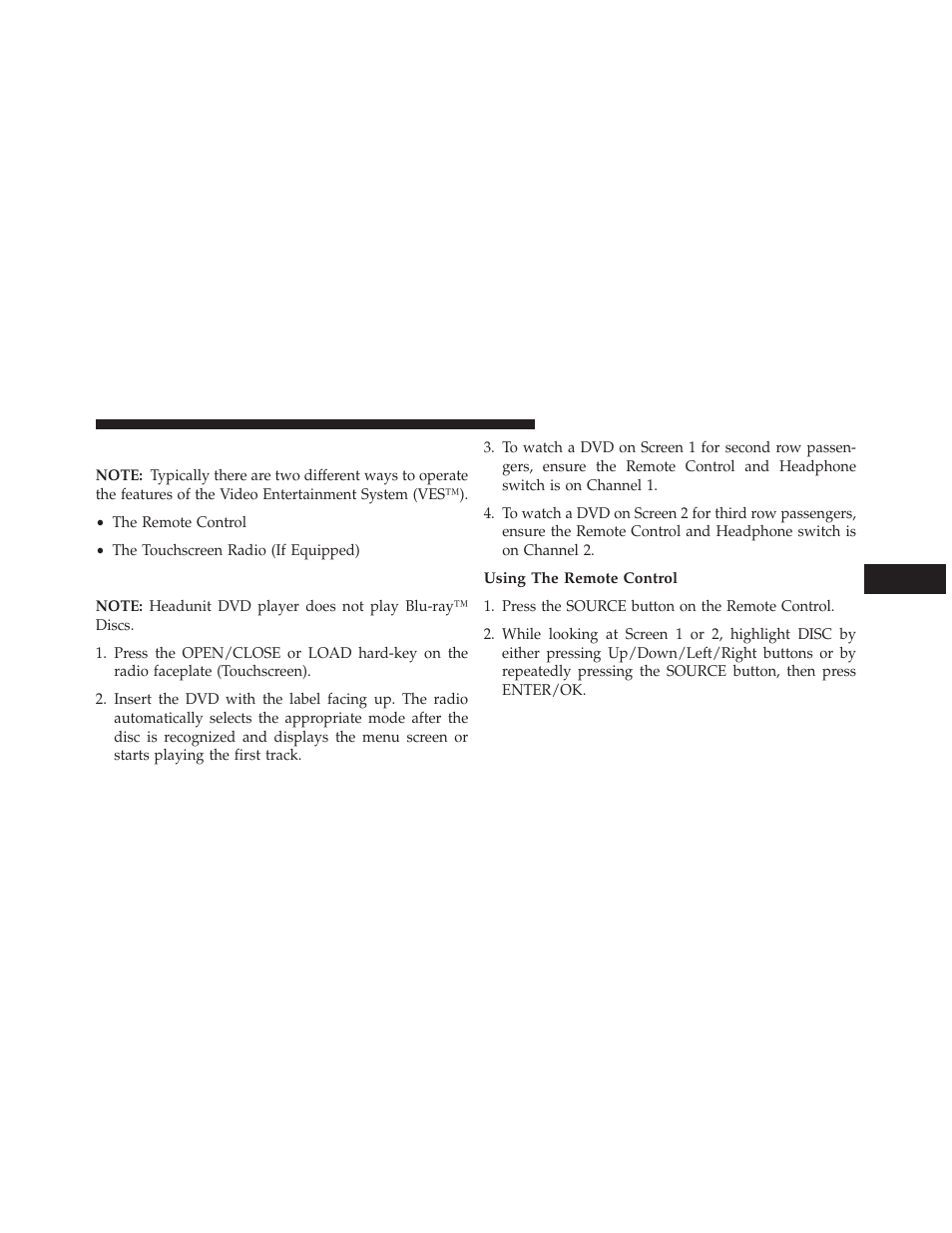 Dual video screen, Play a dvd using the touchscreen radio, Using the remote control | Ram Trucks 2014 Cargo Van Commercial - Owner Manual User Manual | Page 377 / 668