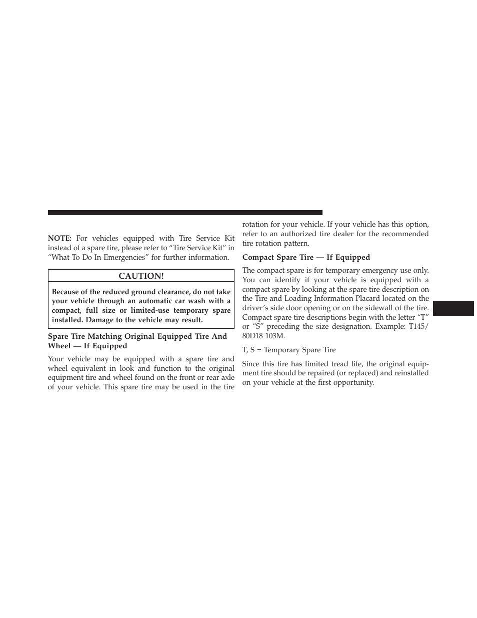 Spare tires — if equipped, Compact spare tire — if equipped | Ram Trucks 2014 Cargo Van Commercial - Owner Manual User Manual | Page 497 / 668