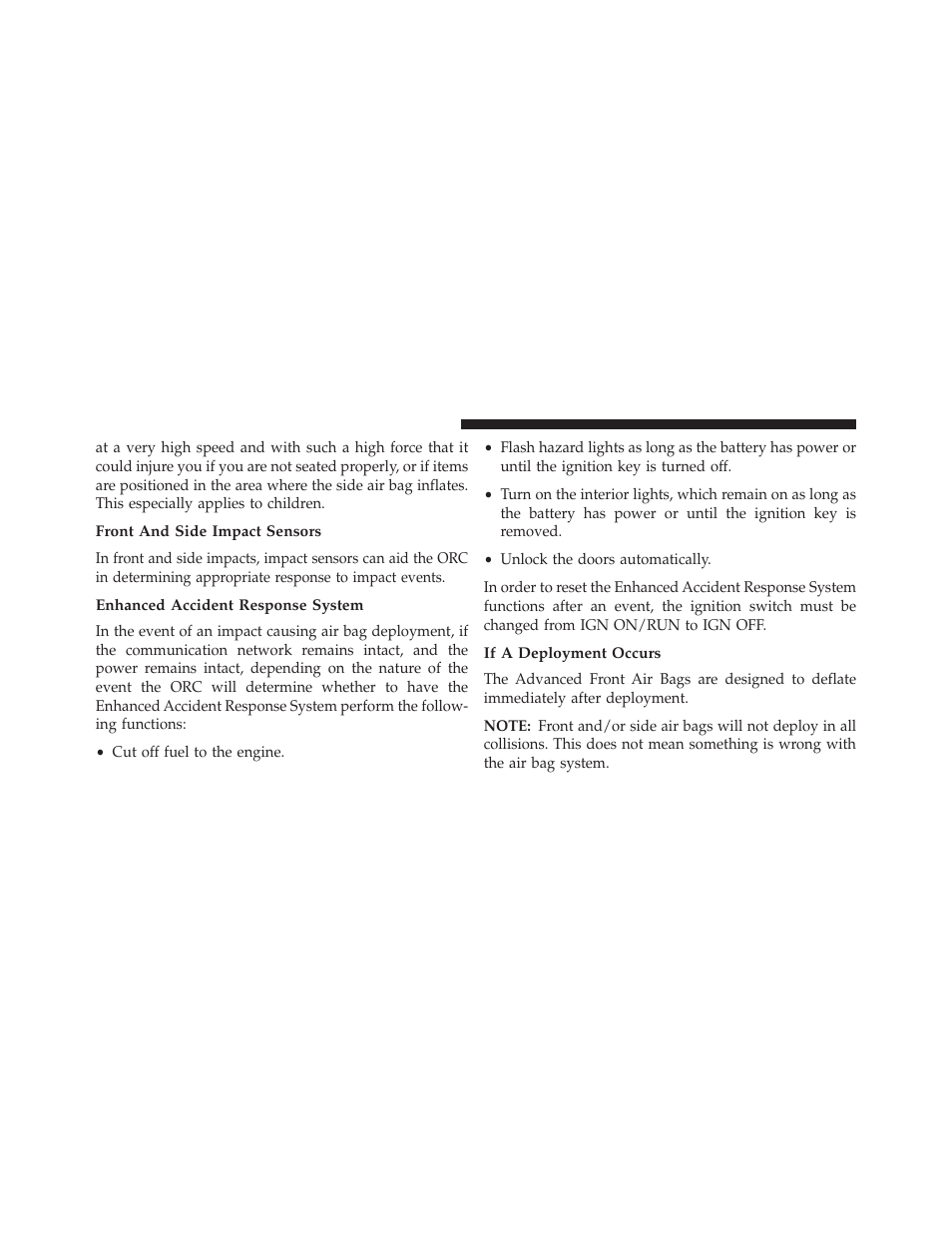 Front and side impact sensors, Enhanced accident response system, If a deployment occurs | Ram Trucks 2014 Cargo Van Commercial - Owner Manual User Manual | Page 84 / 668