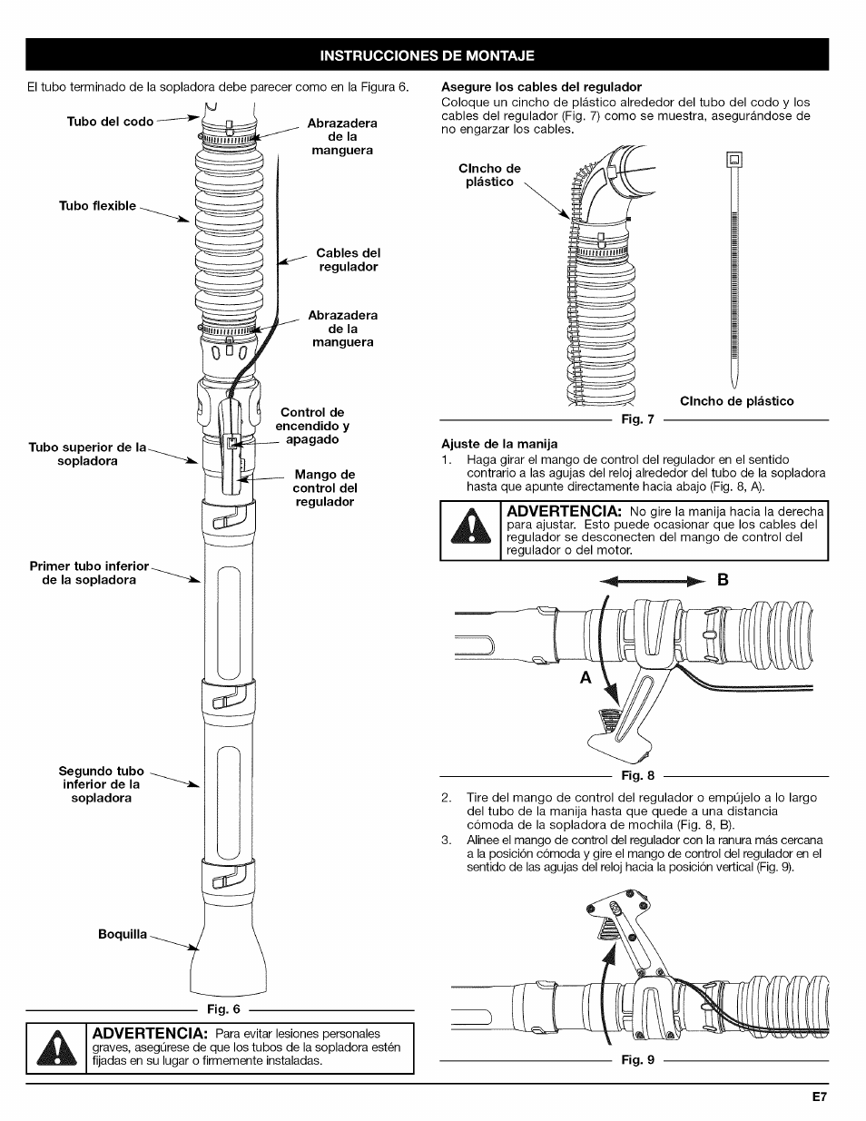 Asegure los cables del regulador, Ajuste de la manija | Craftsman 316.794800 User Manual | Page 23 / 36