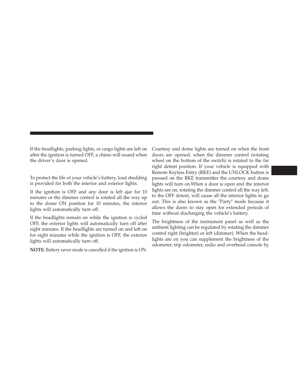Lights-on reminder, Battery saver, Interior lights | Ram Trucks 2014 Chassis Cab Commercial - Owner Manual User Manual | Page 153 / 537