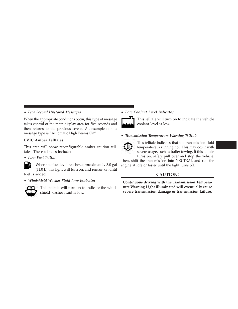 Evic amber telltales | Ram Trucks 2014 Chassis Cab Commercial - Owner Manual User Manual | Page 219 / 537