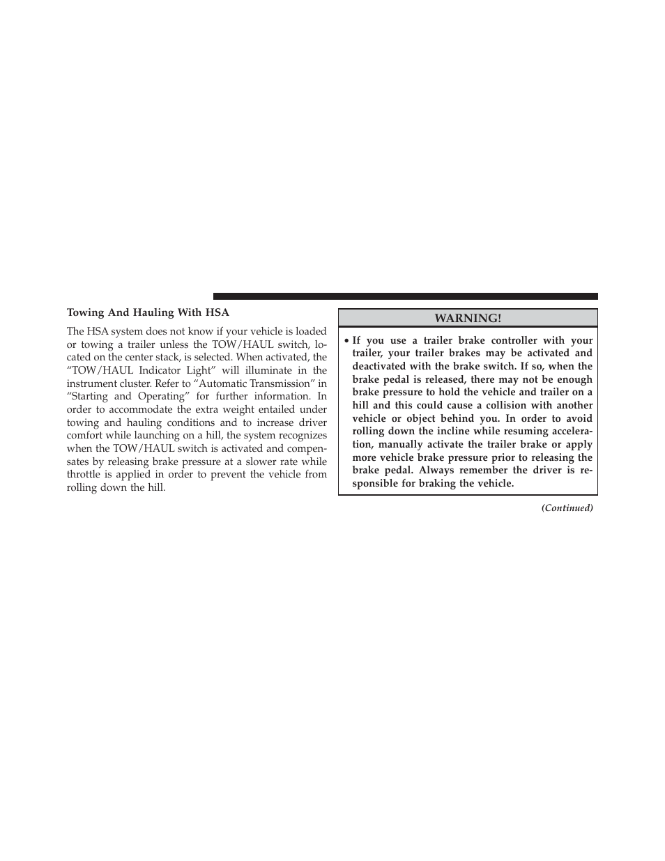 Towing and hauling with hsa | Ram Trucks 2014 Chassis Cab Commercial - Owner Manual User Manual | Page 332 / 537