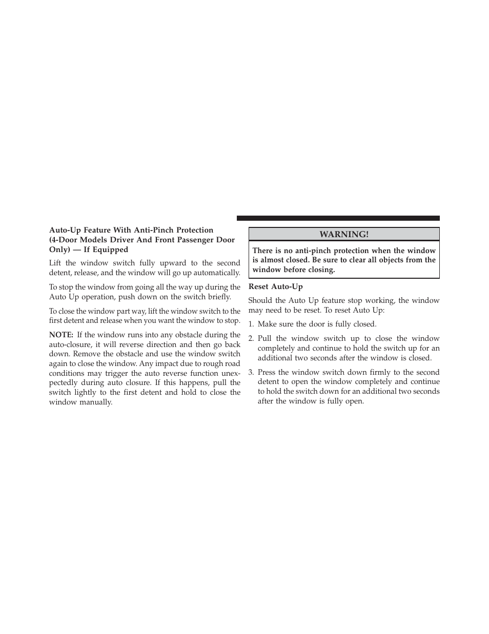 Reset auto-up | Ram Trucks 2014 Chassis Cab Commercial - Owner Manual User Manual | Page 48 / 537